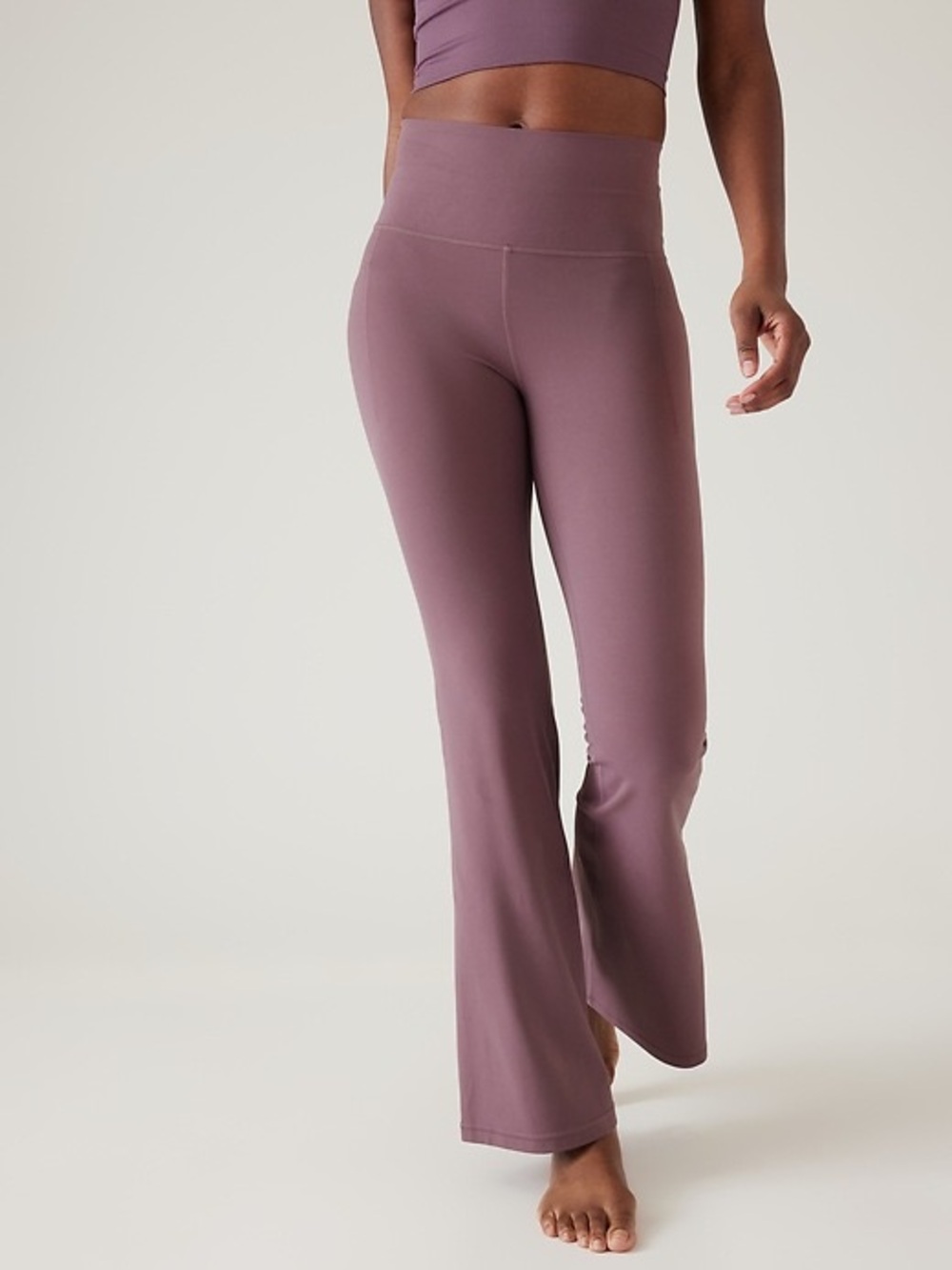Athleta SALUTATION STASH FLARE High Rise PANT in Damask Mauve XS